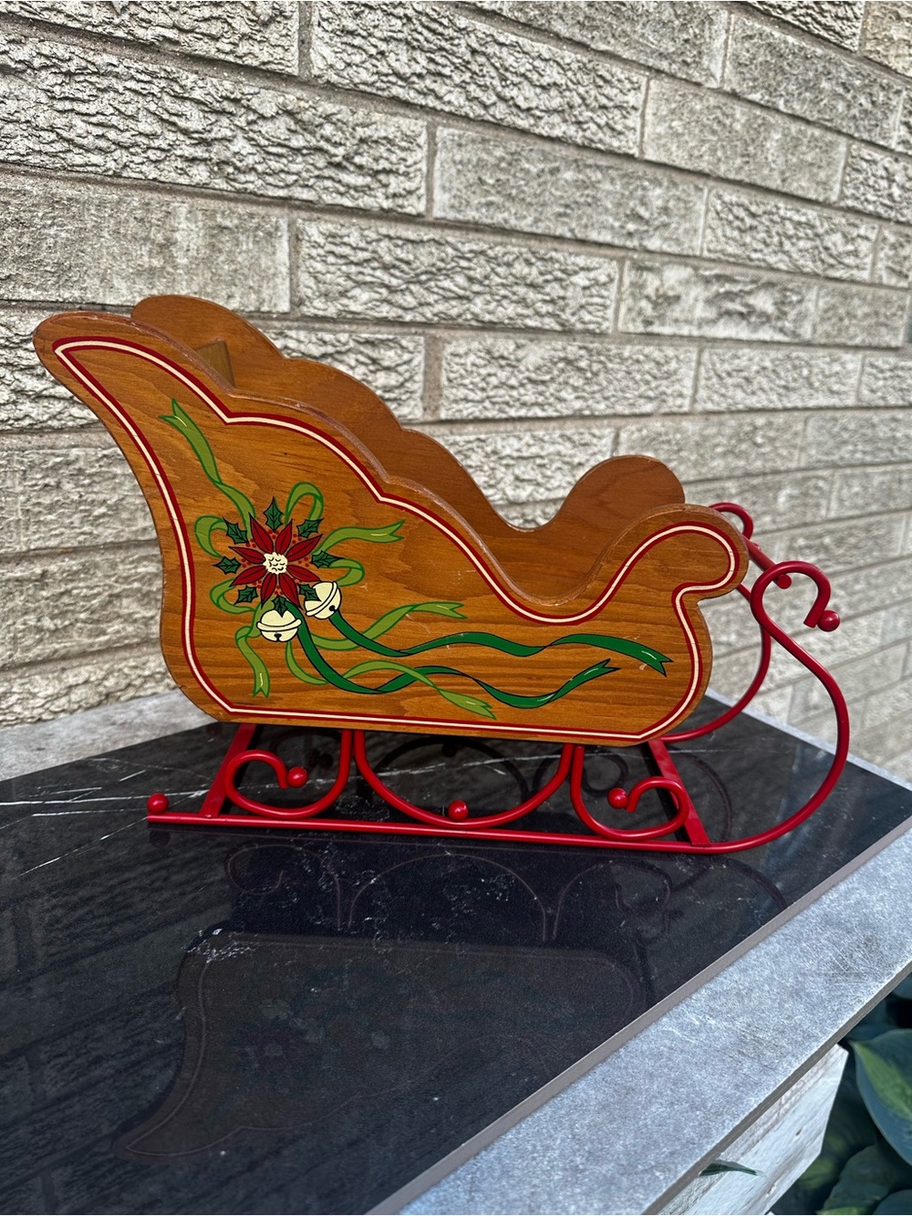 Vintage Quality Sun Co. Wooden Sleigh Planter With Metal Rails. Sleigh 12”